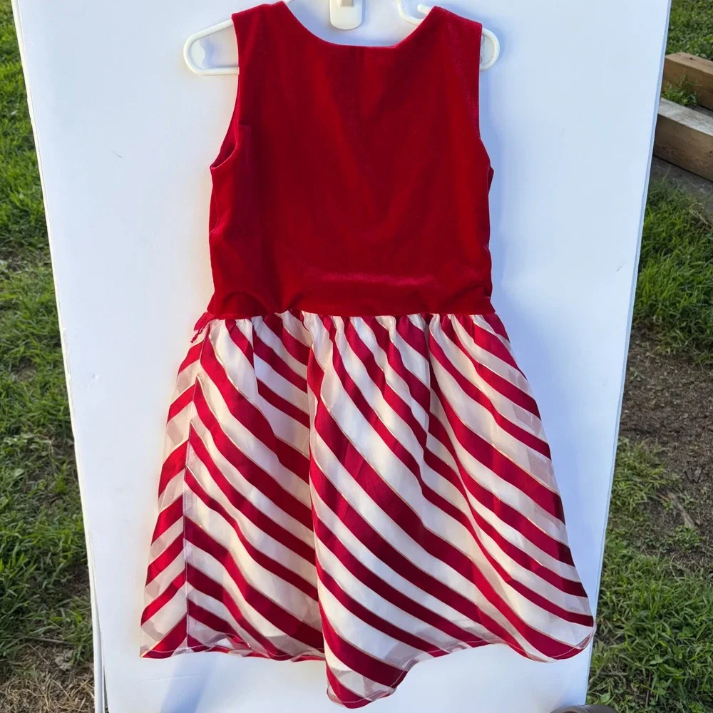 The Children's Place Girls Red Velvet Striped Holiday Dress Size M 7/8 Christmas